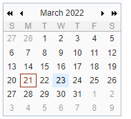 Image that shows the Mini-Calendar from Zimbra