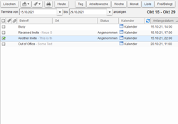 Screenshot of the List view