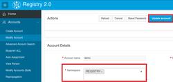 Modify Account Seite, Namespace REGISTRY ist eingestellt und wird gespeichert