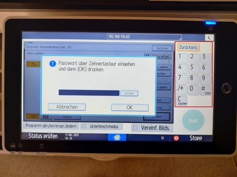 PIN Eingabe über Touchpad am rechten Bildschirmrand